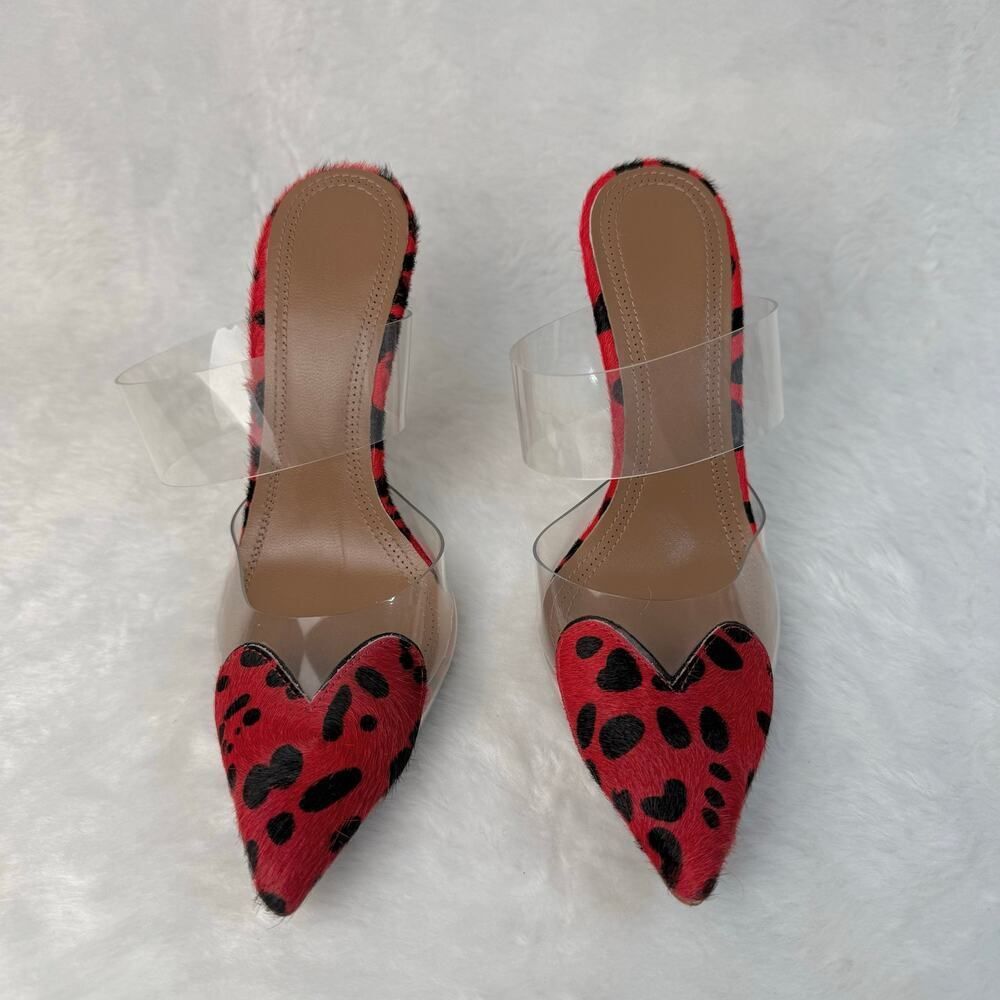 No Brand Red & Black Leopard Print Clear PVC Mule Heels – 4” Stiletto size 36